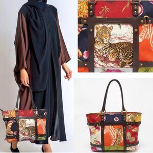 Salvatore Ferragamo Multicolor Fiera Print Nylon and Leather Tote Handbag - EUC